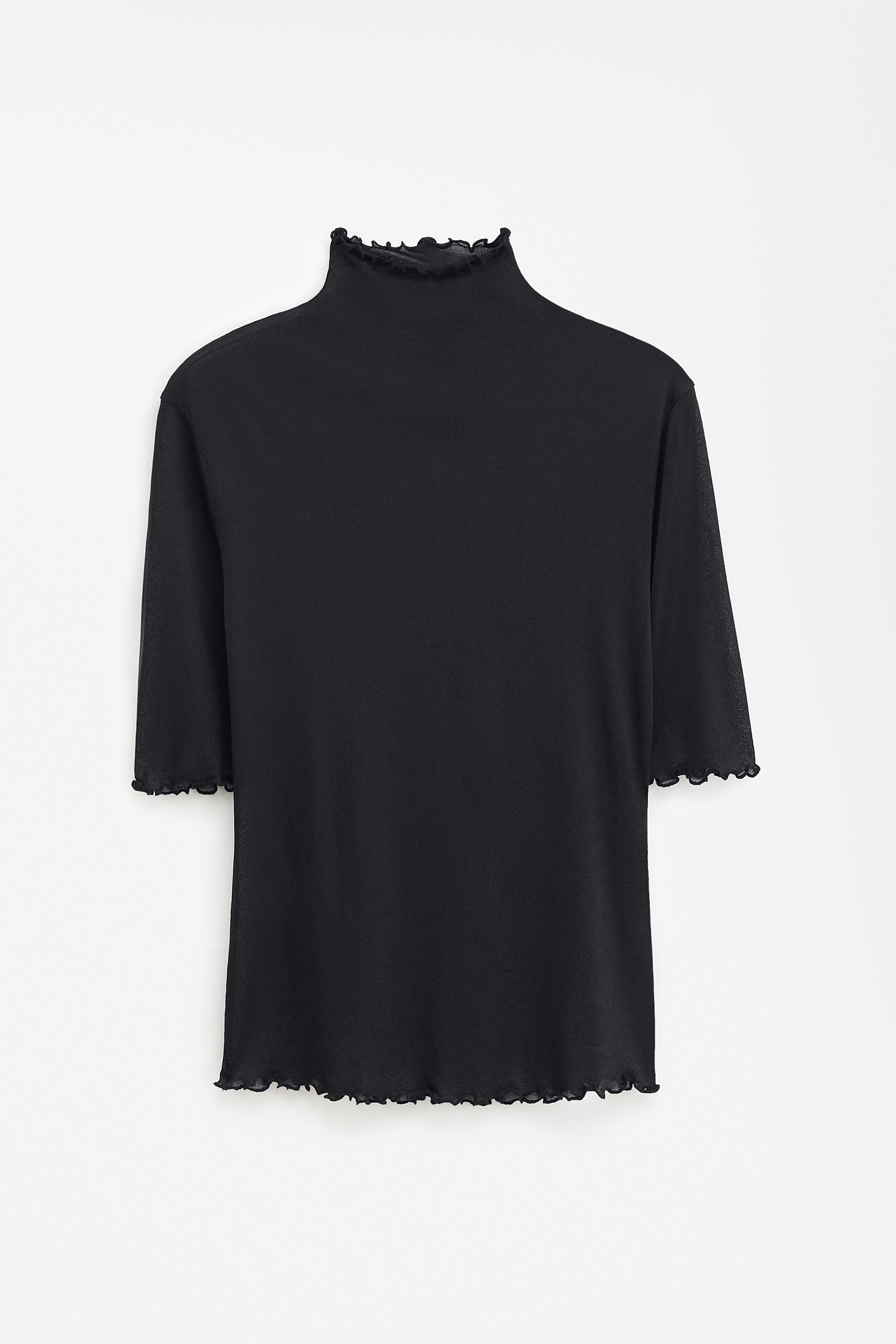 Filippa K Mock Neck Frill Top In Black